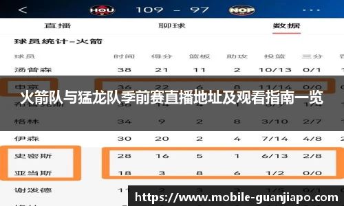 火箭队与猛龙队季前赛直播地址及观看指南一览